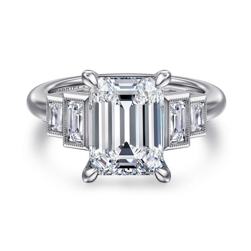 14K White Gold Emerald Cut Diamond Engagement Ring