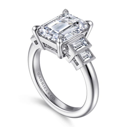 14K White Gold Emerald Cut Diamond Engagement Ring