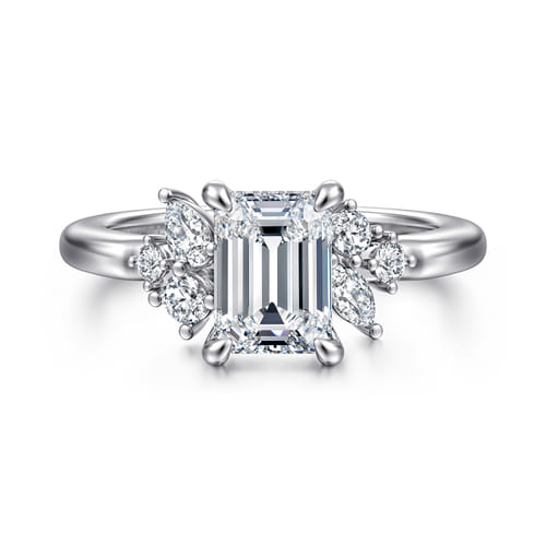 14K White Gold Emerald Cut Diamond Engagement Ring