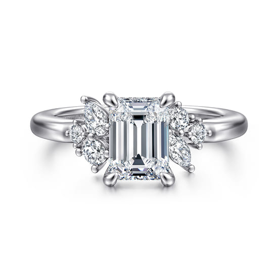 14K White Gold Emerald Cut Diamond Engagement Ring