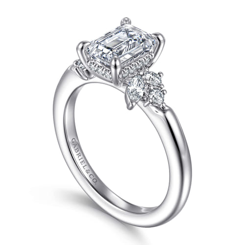 14K White Gold Emerald Cut Diamond Engagement Ring