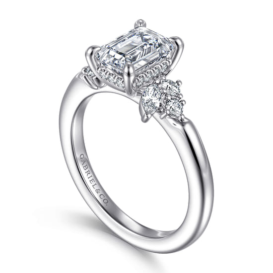 14K White Gold Emerald Cut Diamond Engagement Ring angle 3