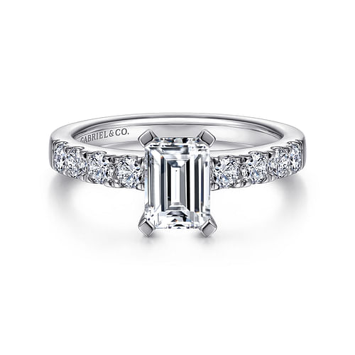 14K White Gold Emerald Cut Diamond Engagement Ring