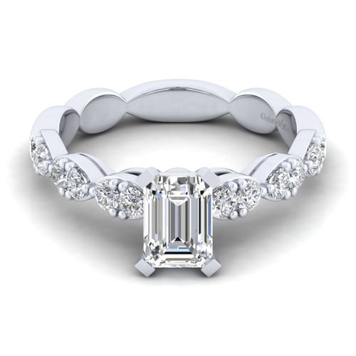 14K White Gold Emerald Cut Diamond Engagement Ring