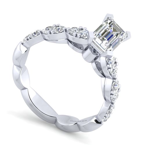 14K White Gold Emerald Cut Diamond Engagement Ring