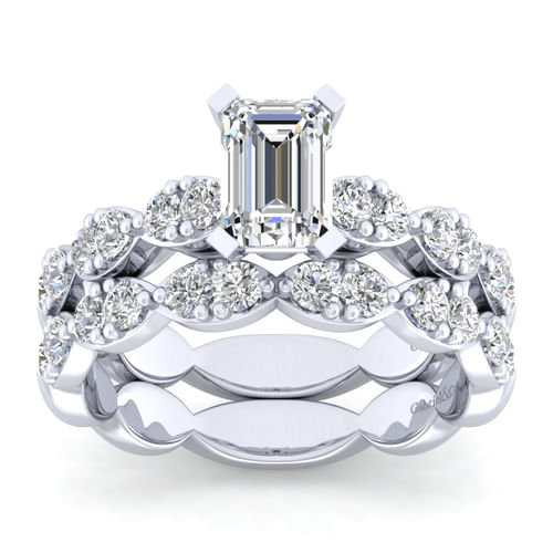 14K White Gold Emerald Cut Diamond Engagement Ring