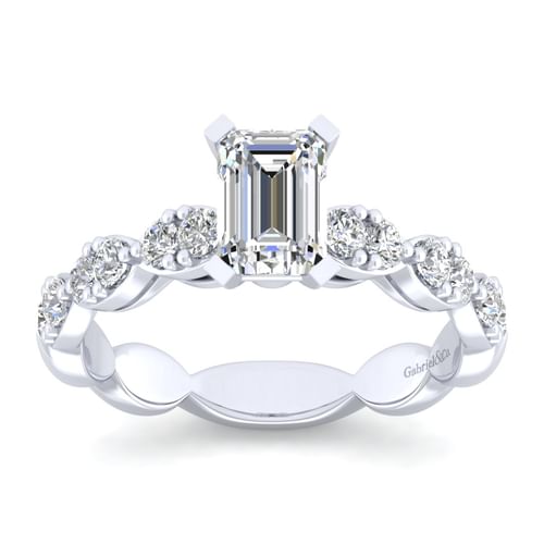 14K White Gold Emerald Cut Diamond Engagement Ring