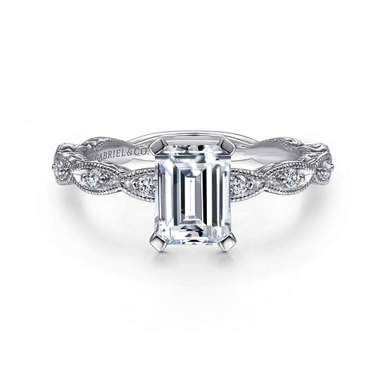 Gabriel - 14K White Gold Emerald Cut Diamond Engagement Ring