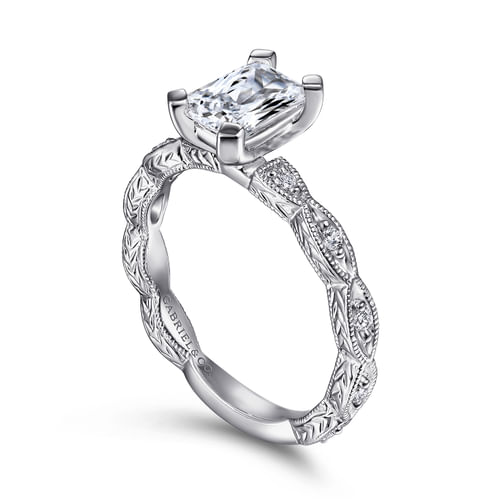 14K White Gold Emerald Cut Diamond Engagement Ring