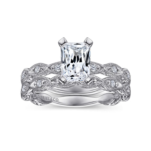14K White Gold Emerald Cut Diamond Engagement Ring