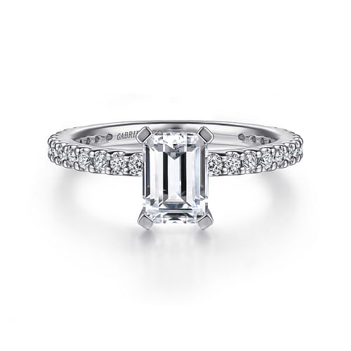 14K White Gold Emerald Cut Diamond Engagement Ring