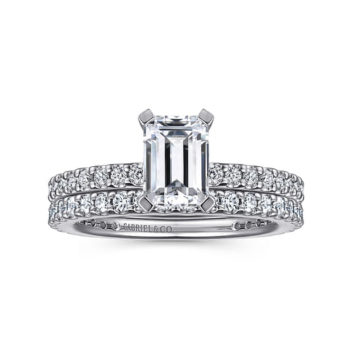 14K White Gold Emerald Cut Diamond Engagement Ring