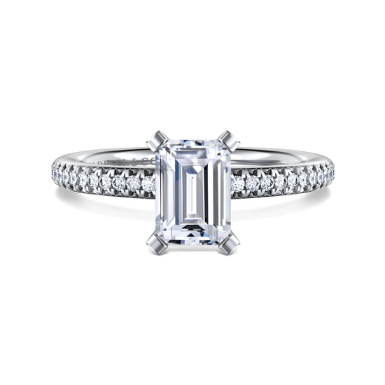 Gabriel - 14K White Gold Emerald Cut Diamond Engagement Ring