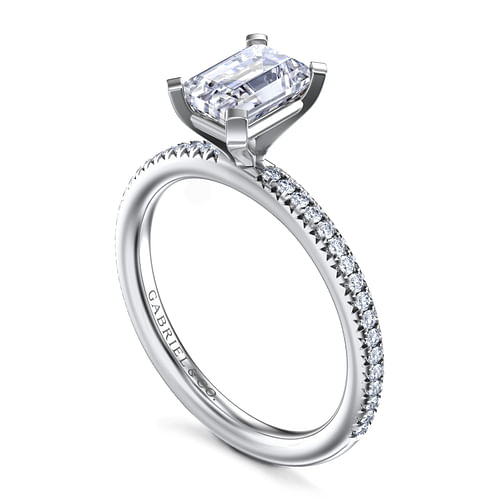 14K White Gold Emerald Cut Diamond Engagement Ring