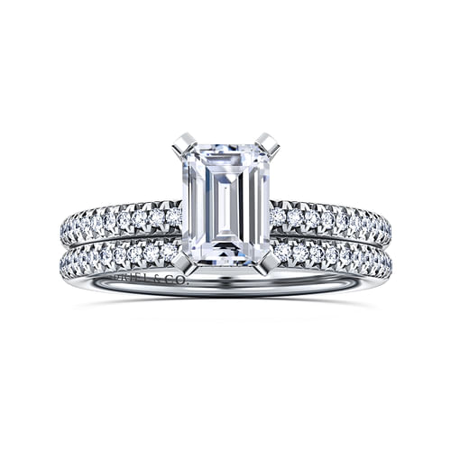 14K White Gold Emerald Cut Diamond Engagement Ring