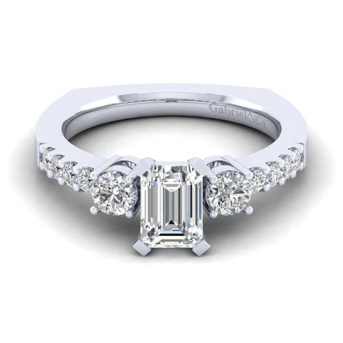 14K White Gold Emerald Cut Diamond Engagement Ring