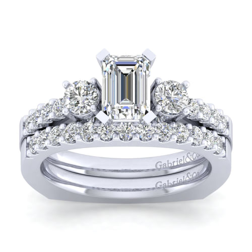14K White Gold Emerald Cut Diamond Engagement Ring