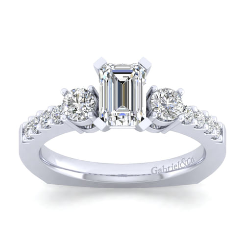 14K White Gold Emerald Cut Diamond Engagement Ring