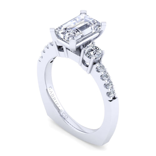 14K White Gold Emerald Cut Diamond Engagement Ring