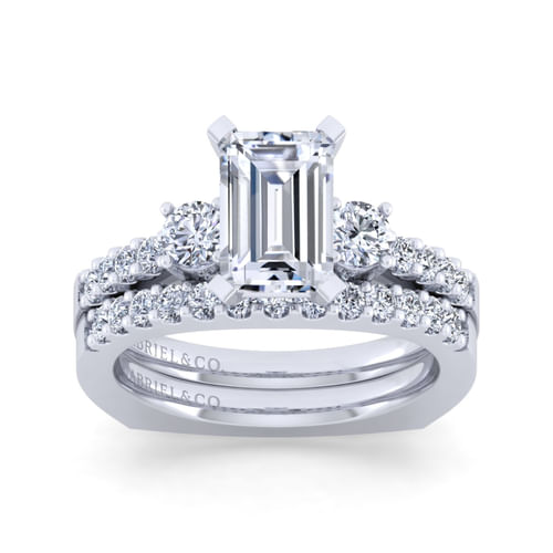 14K White Gold Emerald Cut Diamond Engagement Ring