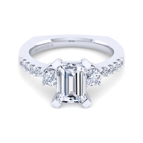 14K White Gold Emerald Cut Diamond Engagement Ring