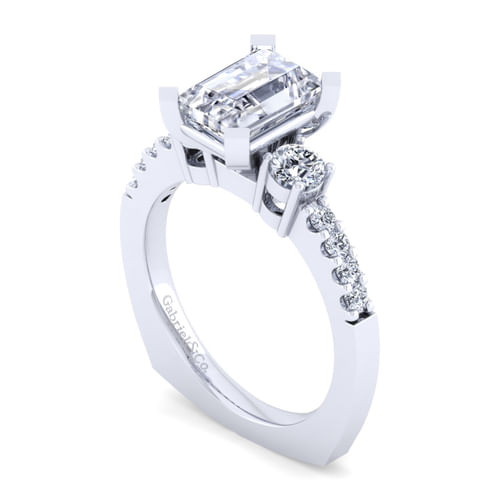 14K White Gold Emerald Cut Diamond Engagement Ring
