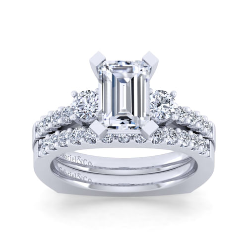 14K White Gold Emerald Cut Diamond Engagement Ring