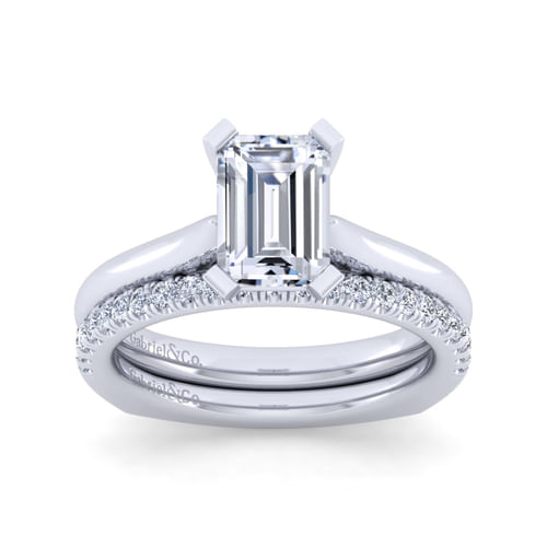 14K White Gold Emerald Cut Diamond Engagement Ring