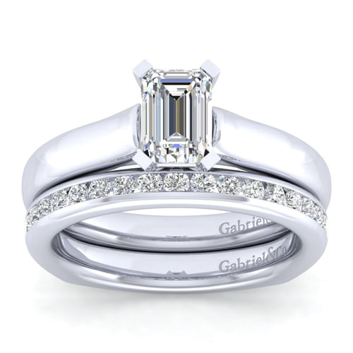 14K White Gold Emerald Cut Diamond Engagement Ring