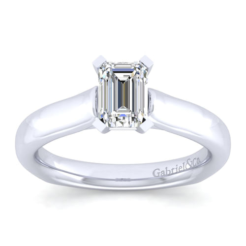14K White Gold Emerald Cut Diamond Engagement Ring