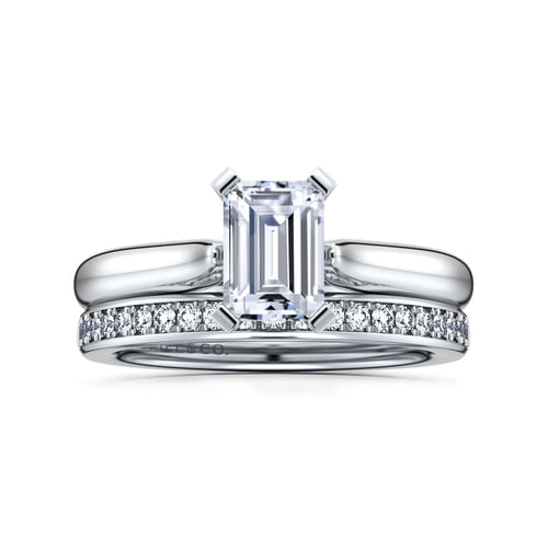 14K White Gold Emerald Cut Diamond Engagement Ring