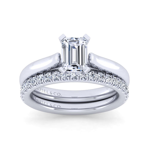 14K White Gold Emerald Cut Diamond Engagement Ring