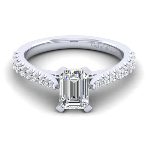 14K White Gold Emerald Cut Diamond Engagement Ring