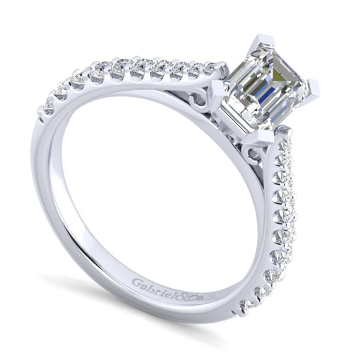 14K White Gold Emerald Cut Diamond Engagement Ring