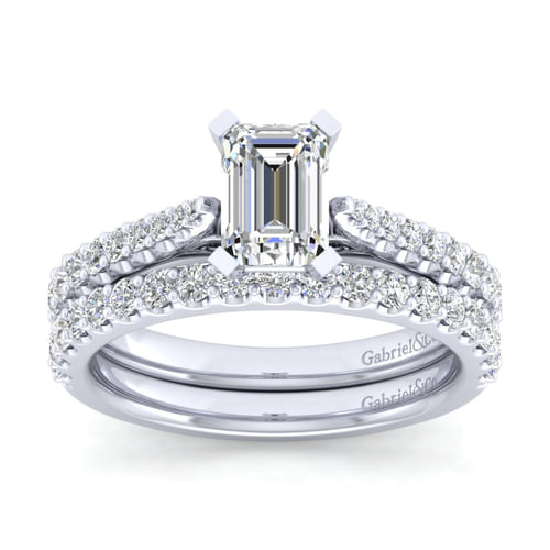 14K White Gold Emerald Cut Diamond Engagement Ring