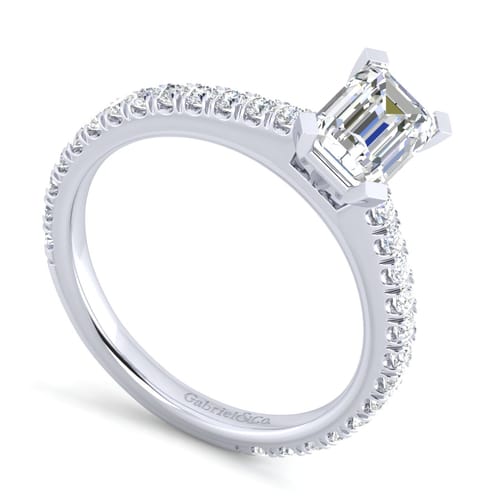14K White Gold Emerald Cut Diamond Engagement Ring