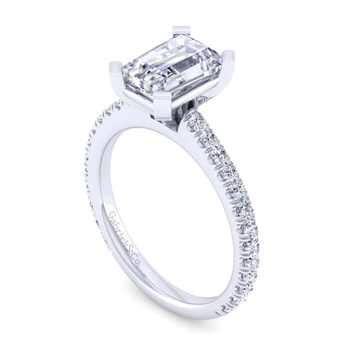 14K White Gold Emerald Cut Diamond Engagement Ring
