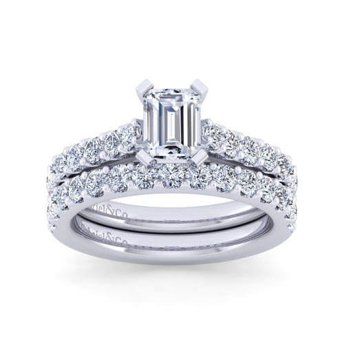 14K White Gold Emerald Cut Diamond Engagement Ring