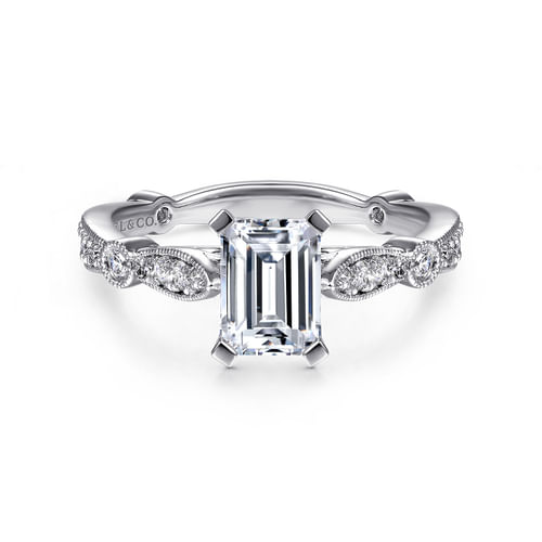 14K White Gold Emerald Cut Diamond Engagement Ring