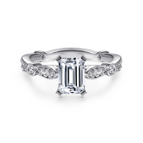 Gabriel - 14K White Gold Emerald Cut Diamond Engagement Ring