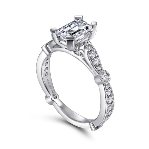 14K White Gold Emerald Cut Diamond Engagement Ring
