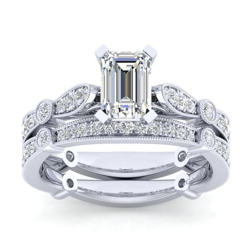 14K White Gold Emerald Cut Diamond Engagement Ring