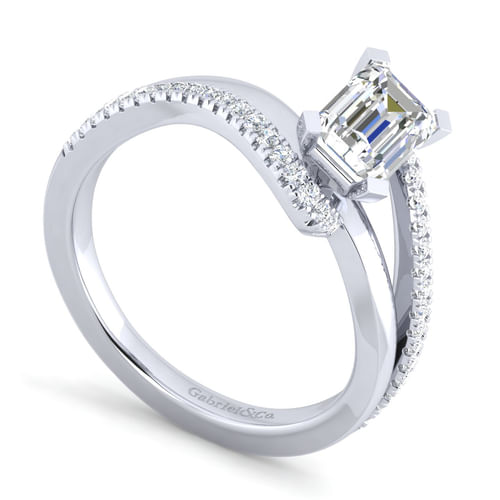 14K White Gold Emerald Cut Diamond Engagement Ring