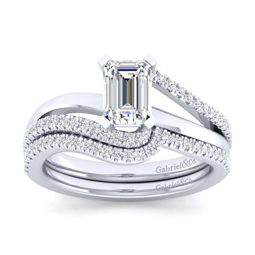 14K White Gold Emerald Cut Diamond Engagement Ring