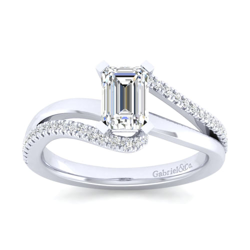 14K White Gold Emerald Cut Diamond Engagement Ring