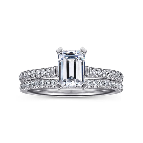 14K White Gold Emerald Cut Diamond Engagement Ring