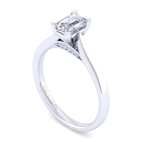 14K White Gold Emerald Cut Diamond Engagement Ring