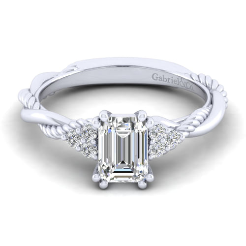 14K White Gold Emerald Cut Diamond Engagement Ring