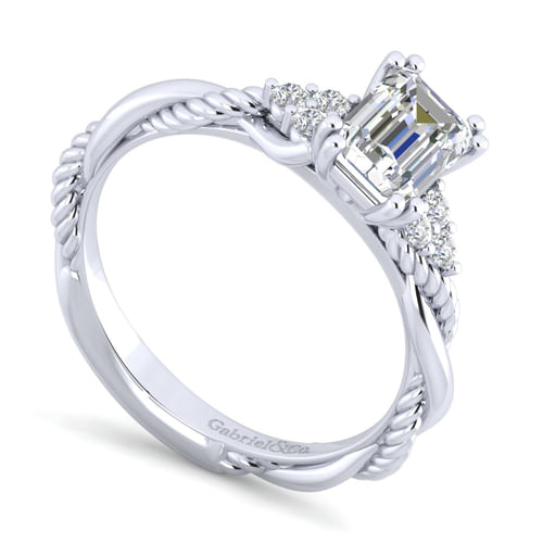14K White Gold Emerald Cut Diamond Engagement Ring