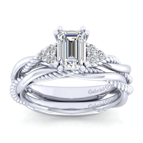 14K White Gold Emerald Cut Diamond Engagement Ring